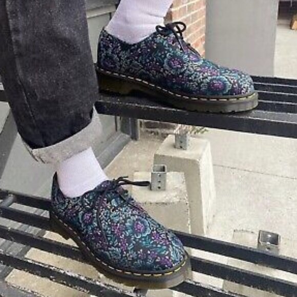 Dr. Martens 1461 Floral Jacquard Oxford Shoes Black Purple Blue Women's Size 5